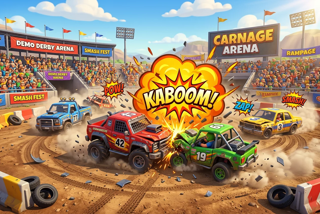 Demolition Cartoon Car Crash Derby Game Destruction